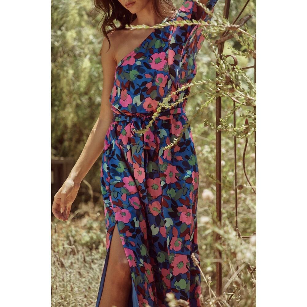 Sugarlips Woman’s Vivi Berry Meara One Shoulder Satin Maxi Dress Size S NWT